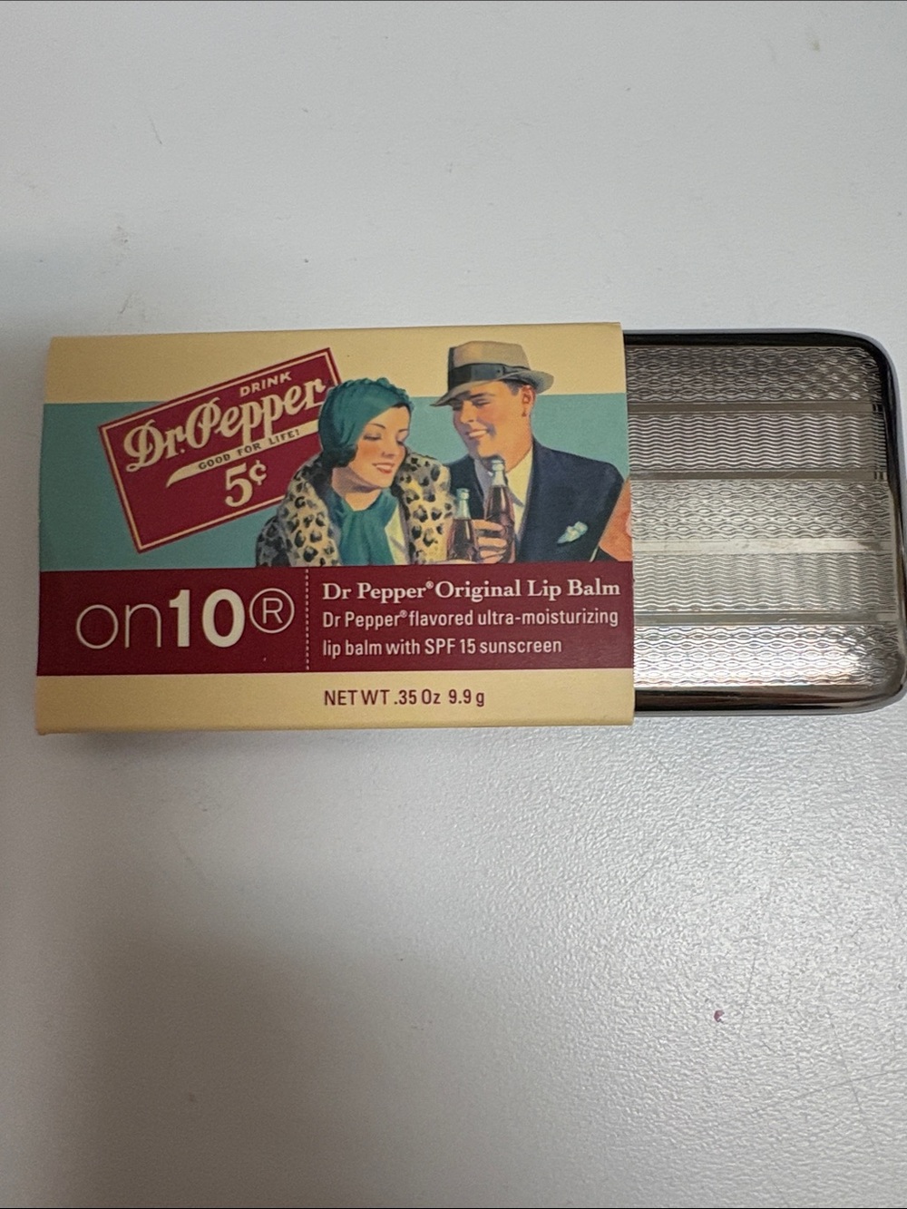 On10 Dr Pepper lip balm in vintage metal tin